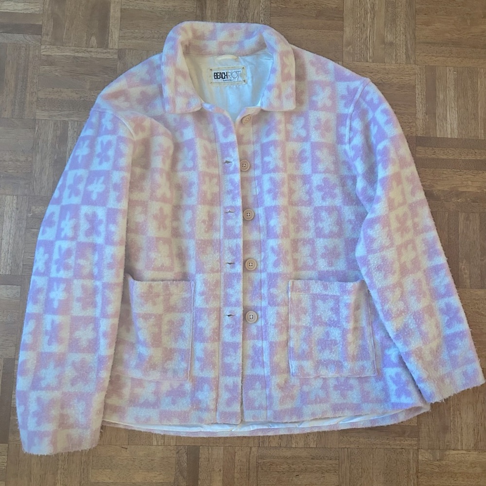 Pink flower Sherpa Beach Riot jacket. Size S.